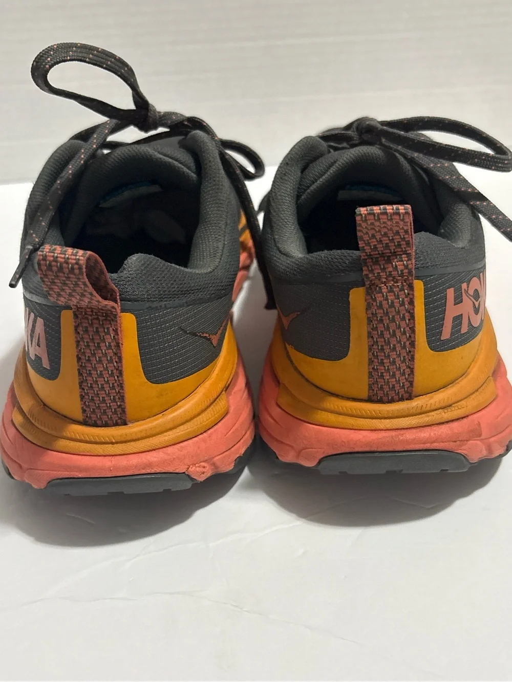 Hoka Women’s one one Sneaker in Gray with Pink & Orange Accents Size 7.5B
